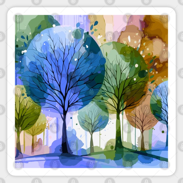 Colorful Blue Green Brown Abstract Trees Sticker by Siha Arts